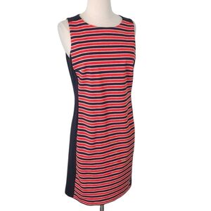 Michael Kors Red & Black Striped Knit Sleeveless Sheath Dress